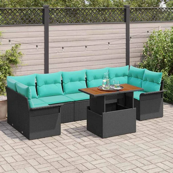 Ensemble de canapé de jardin 8 pcs Noir Poly rotin