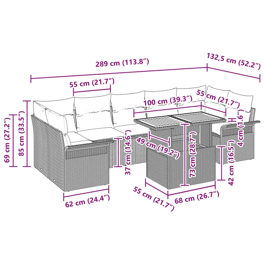 Ensemble de canapé de jardin 8 pcs Noir Poly rotin - 15