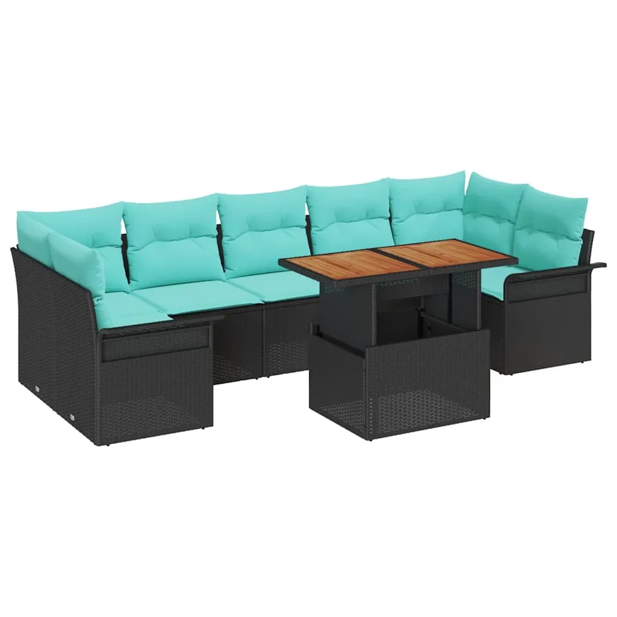 Ensemble de canapé de jardin 8 pcs Noir Poly rotin - 2