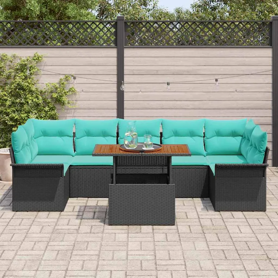 Ensemble de canapé de jardin 8 pcs Noir Poly rotin - 3