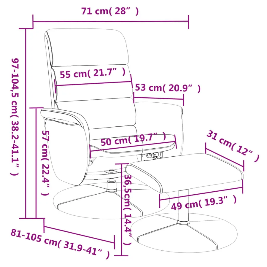 Fauteuil inclinable avec repose-pied gris similicuir - 9