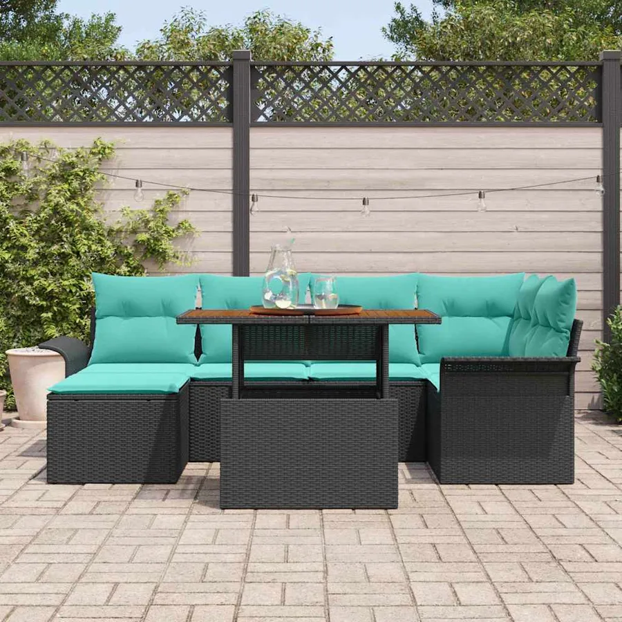 Ensemble de canapé de jardin 7 pcs Noir Poly rotin - 3