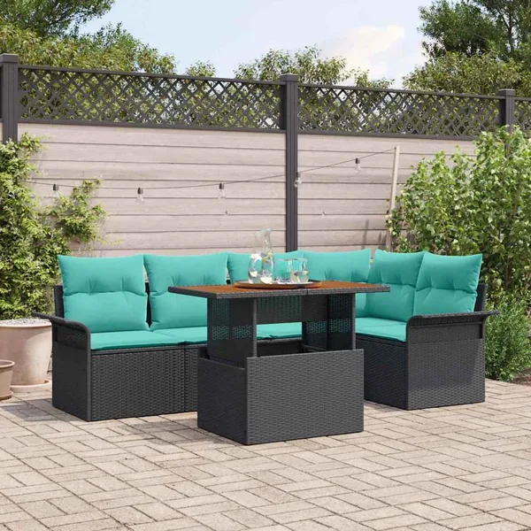 Ensemble de canapé de jardin 6 pcs Noir Poly rotin