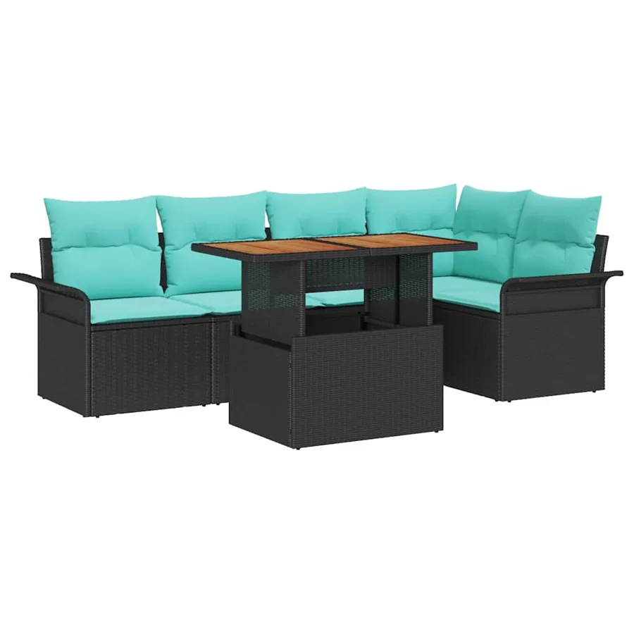 Ensemble de canapé de jardin 6 pcs Noir Poly rotin - 2