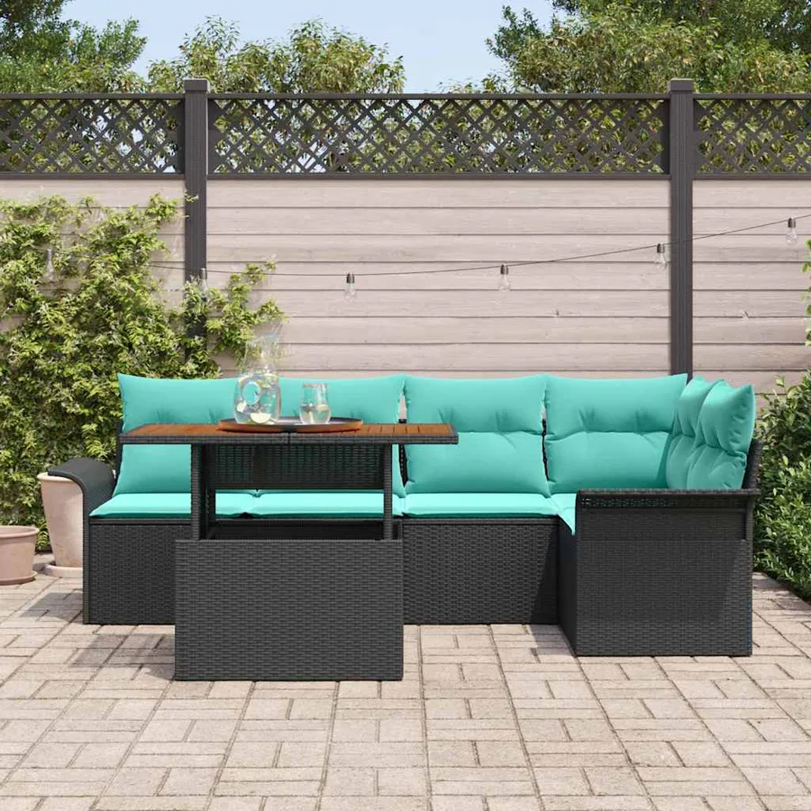 Ensemble de canapé de jardin 6 pcs Noir Poly rotin - 3