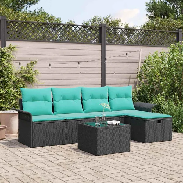 Ensemble de canapé de jardin avec coussin 6 pcs Poly rotin