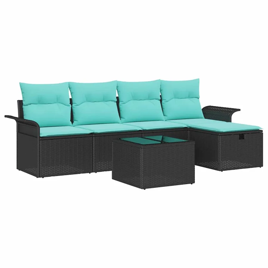 Ensemble de canapé de jardin avec coussin 6 pcs Poly rotin - 2