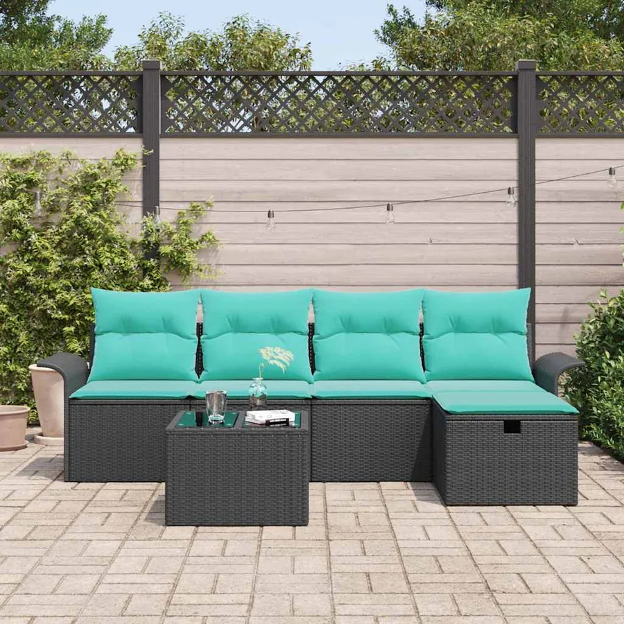 Ensemble de canapé de jardin avec coussin 6 pcs Poly rotin - 3