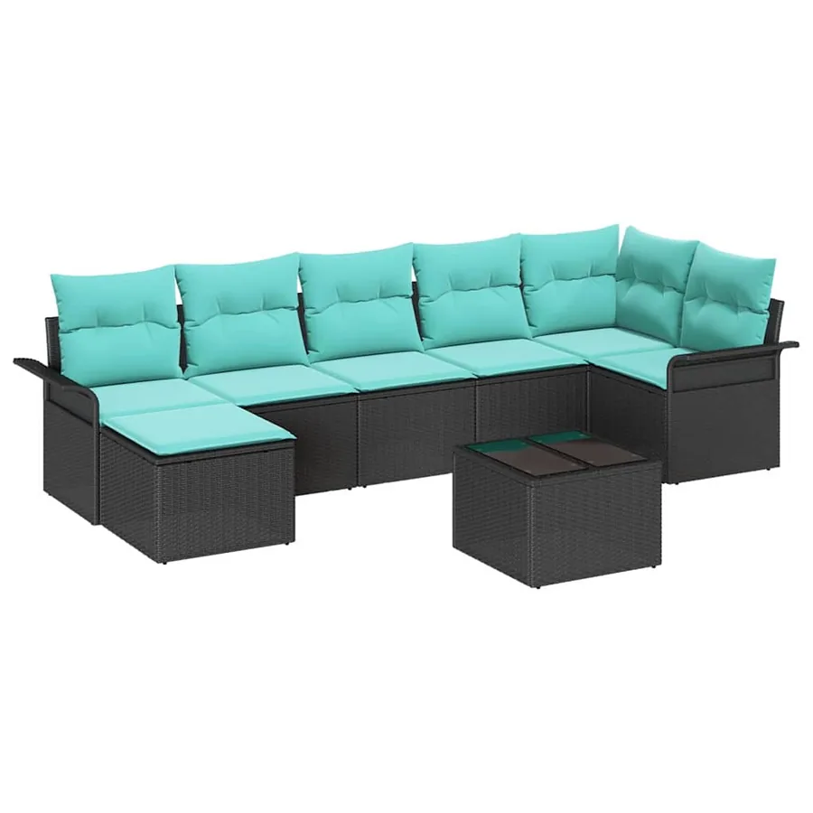 Ensemble de canapé de jardin avec coussin 8 pcs Noir Poly rotin - 2