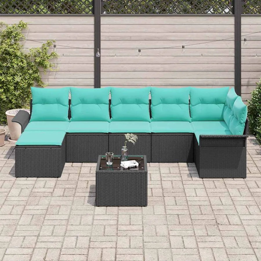 Ensemble de canapé de jardin avec coussin 8 pcs Noir Poly rotin - 3