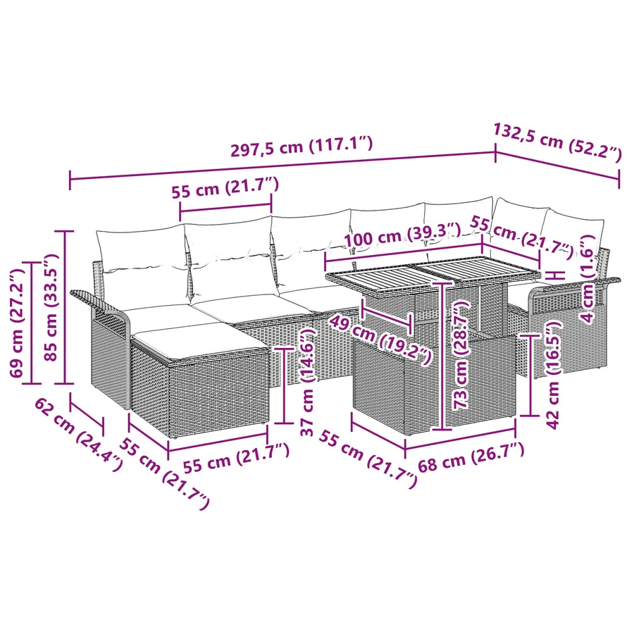 Ensemble de canapé de jardin 8 pcs Noir Poly rotin - 17