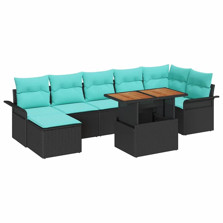 Ensemble de canapé de jardin 8 pcs Noir Poly rotin - 2