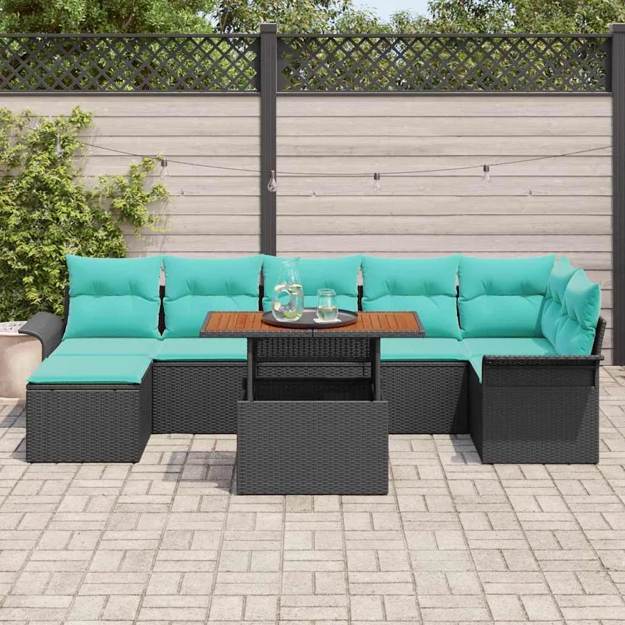 Ensemble de canapé de jardin 8 pcs Noir Poly rotin - 3