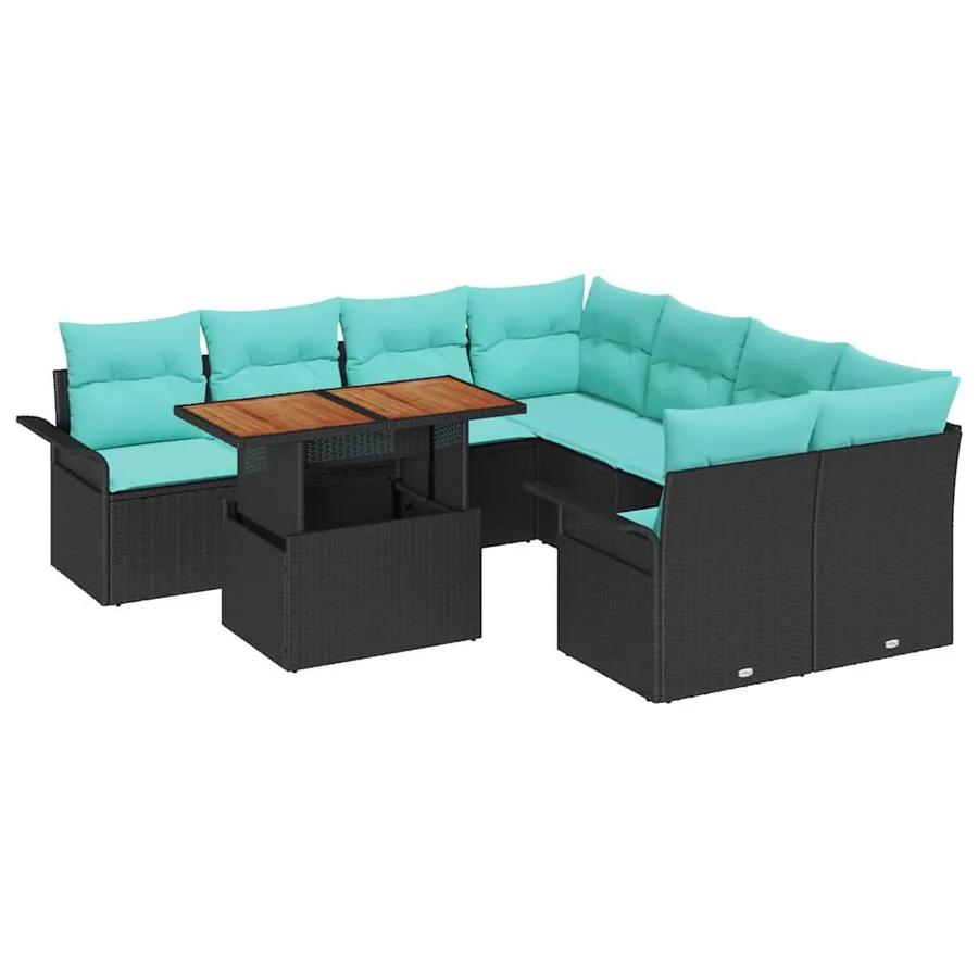Ensemble de canapé de jardin 9 pcs Noir Poly rotin - 2