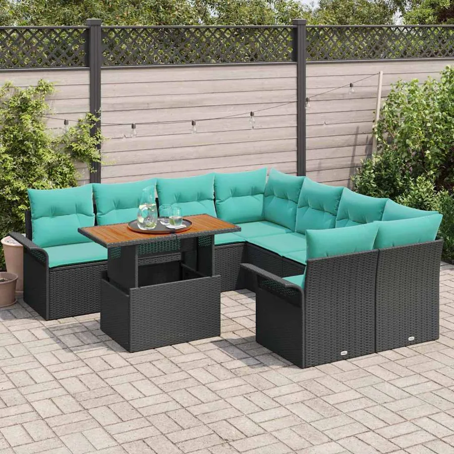 Ensemble de canapé de jardin 9 pcs Noir Poly rotin - 3