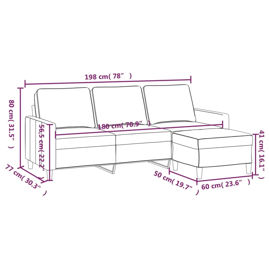 Canapé à 3 places avec repose-pieds Rose 180 cm Velours - 7