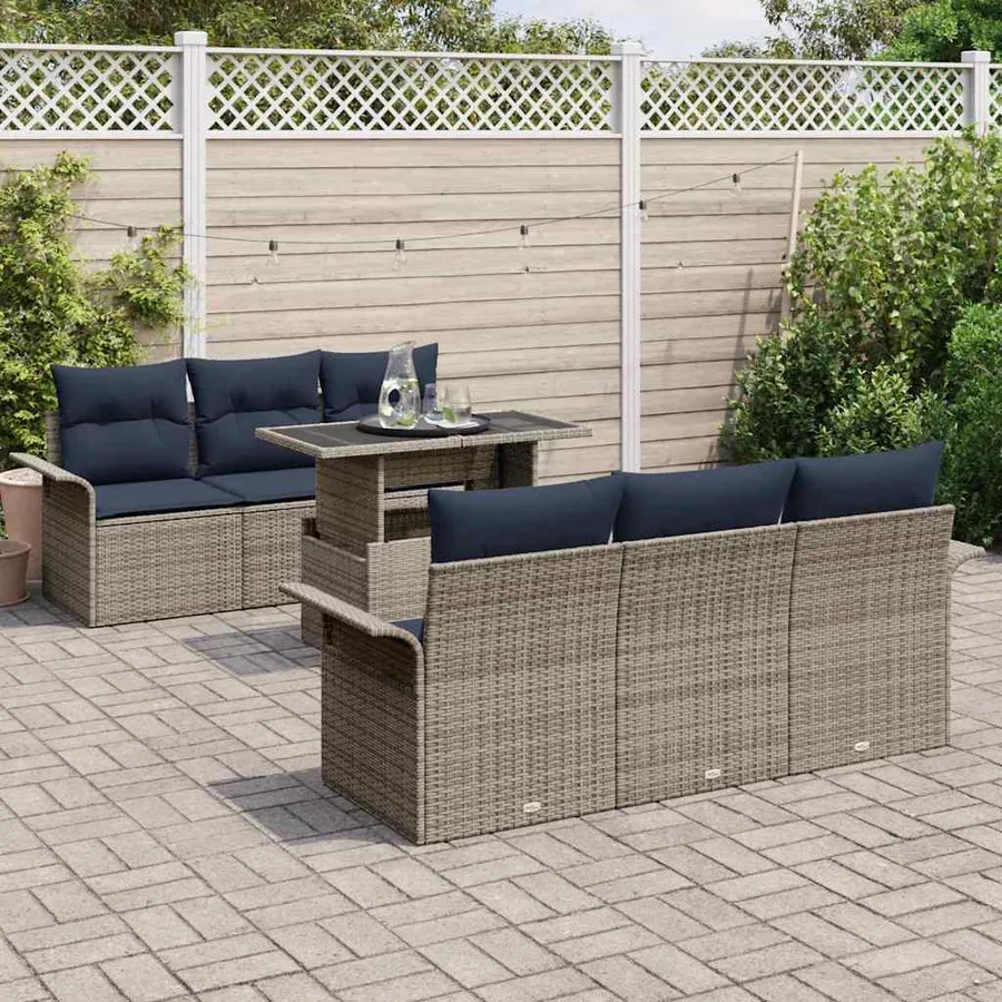 Ensemble de canapé de jardin 7 pcs Gris Poly Rattan - 3