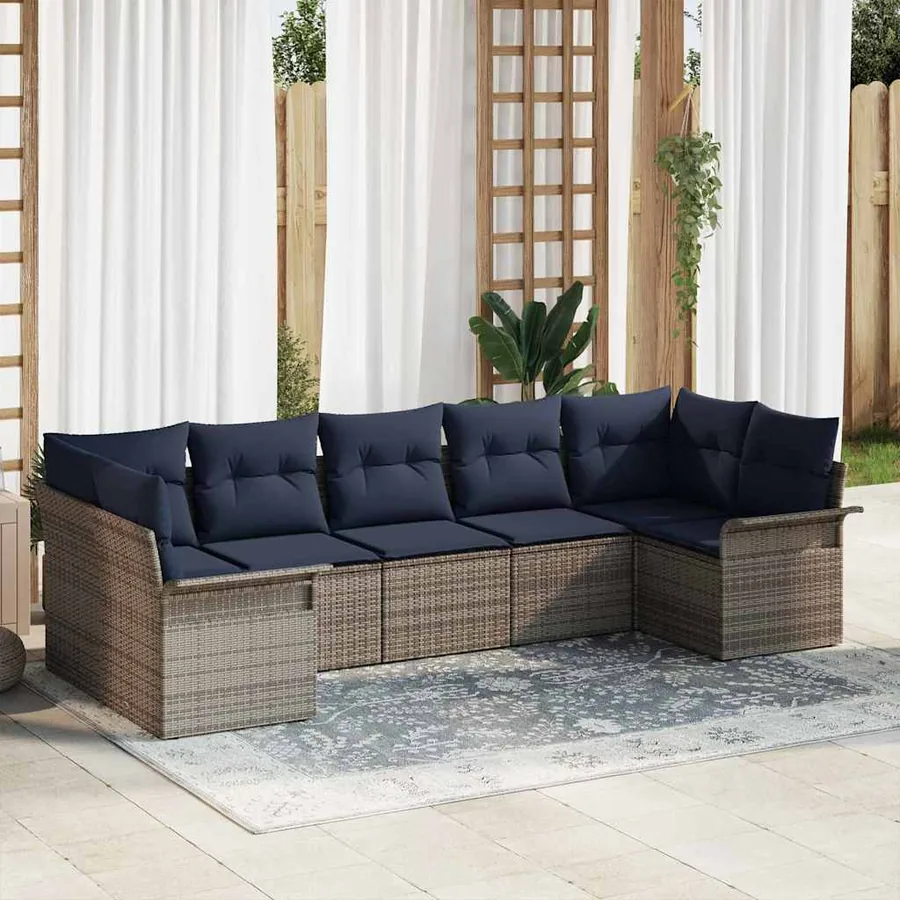 Ensemble de canapé de jardin 7 pcs Gris Poly rotin