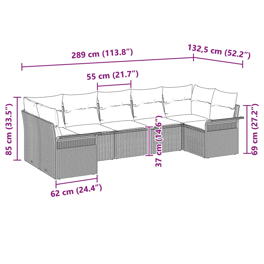 Ensemble de canapé de jardin 7 pcs Gris Poly rotin - 15