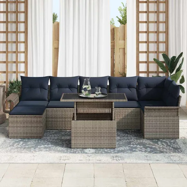Ensemble de canapé de jardin 8 pcs Gris Poly Rattan