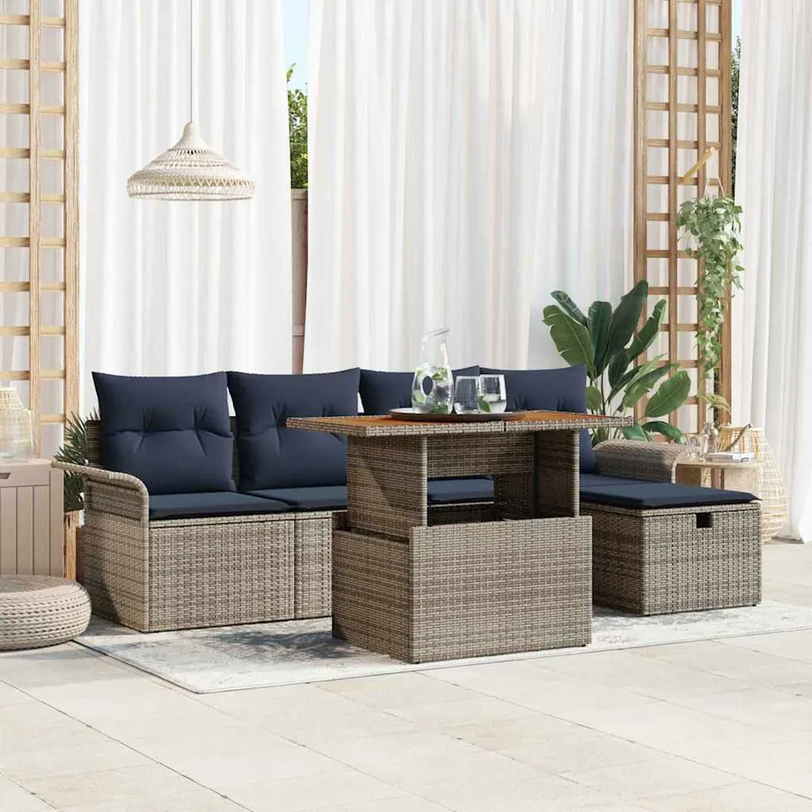 Ensemble de canapé de jardin 6 pcs Gris polyrotin