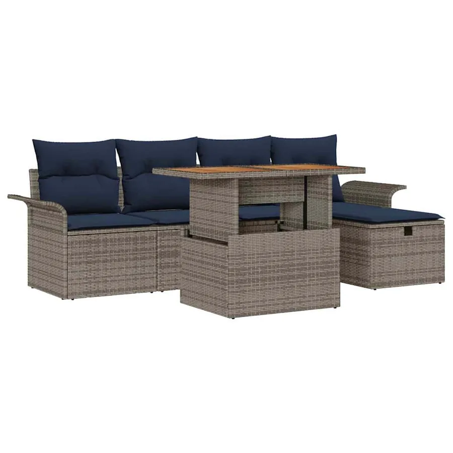 Ensemble de canapé de jardin 6 pcs Gris polyrotin - 2