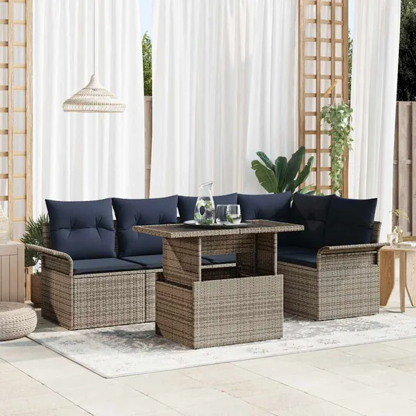 Ensemble de canapé de jardin 6 pcs Gris Poly Rattan