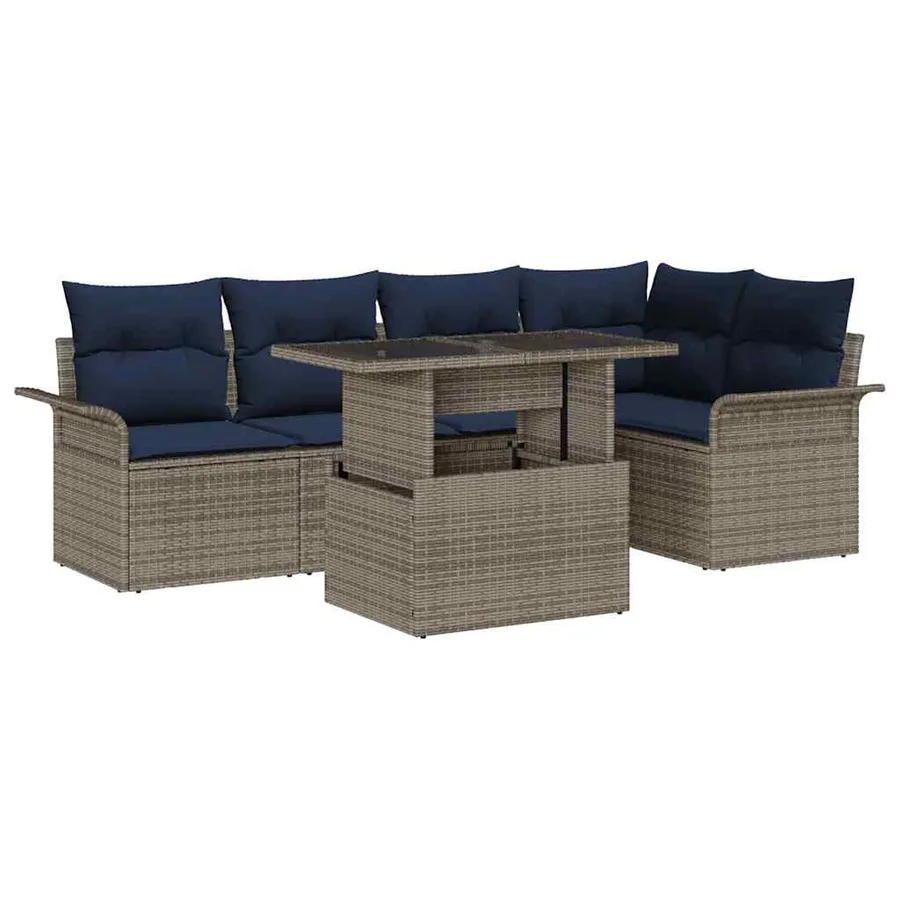 Ensemble de canapé de jardin 6 pcs Gris Poly Rattan - 2