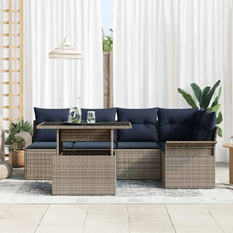 Ensemble de canapé de jardin 6 pcs Gris Poly Rattan - 3