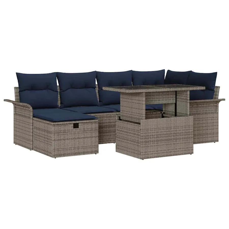 Ensemble de canapé de jardin avec coussin 7 pcs Gris Poly rotin - 2