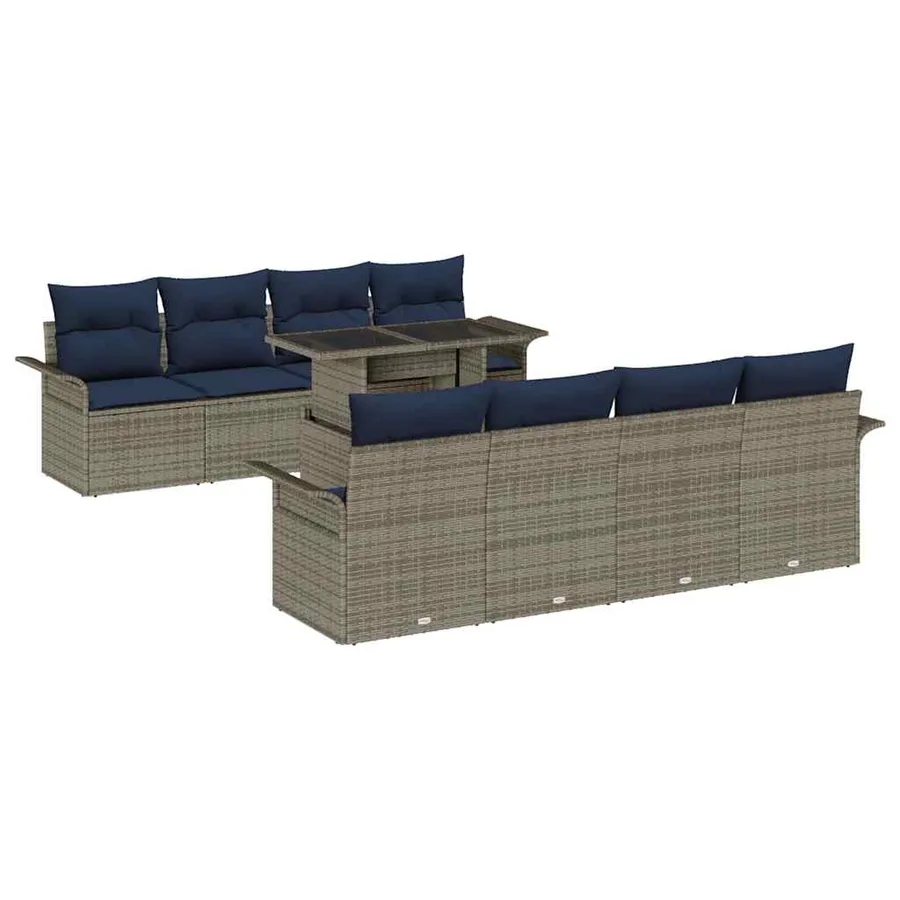 Ensemble de canapé de jardin 9 pcs Gris Poly Rattan - 2