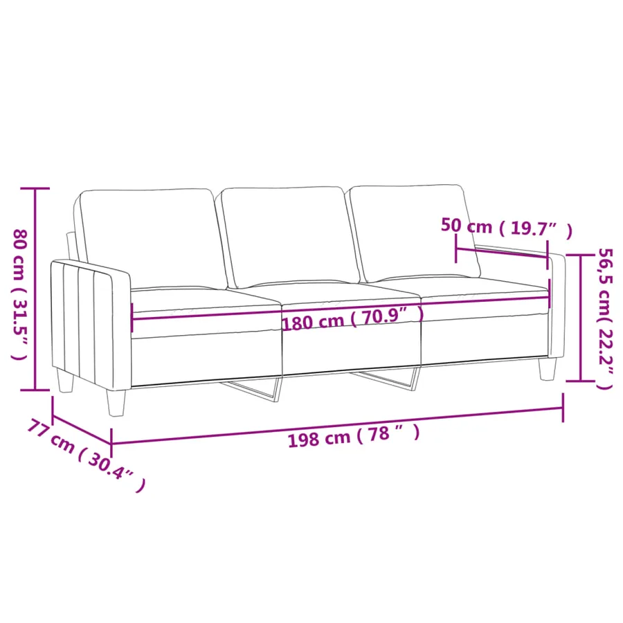 Canapé à 3 places Rose 180 cm Velours - 8