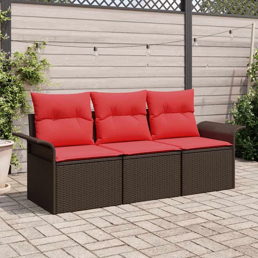 Ensemble de canapé de jardin 3 pcs Marron Poly rotin