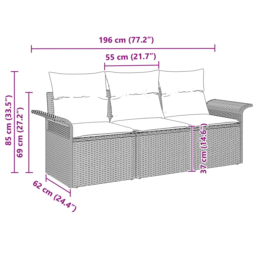 Ensemble de canapé de jardin 3 pcs Marron Poly rotin - 12