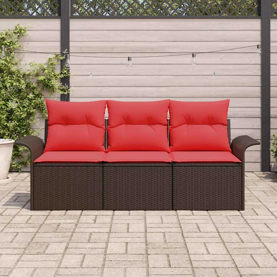 Ensemble de canapé de jardin 3 pcs Marron Poly rotin - 3