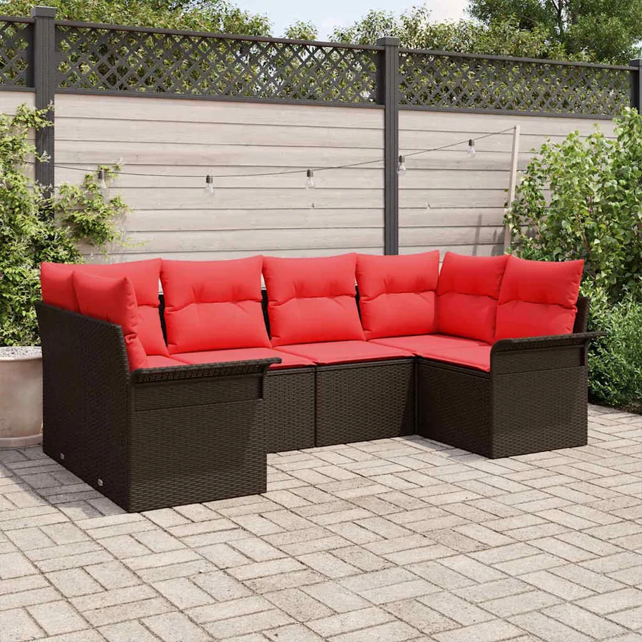 Ensemble de canapé de jardin 6 pcs Marron Poly rotin