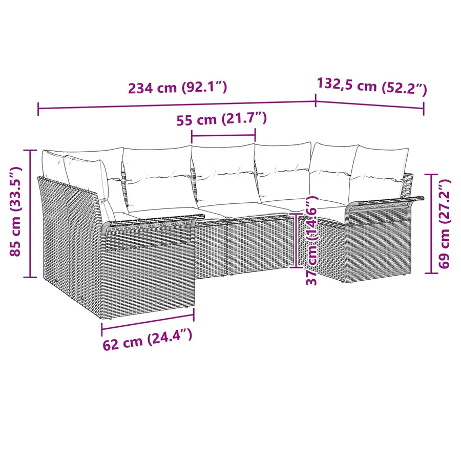 Ensemble de canapé de jardin 6 pcs Marron Poly rotin - 15