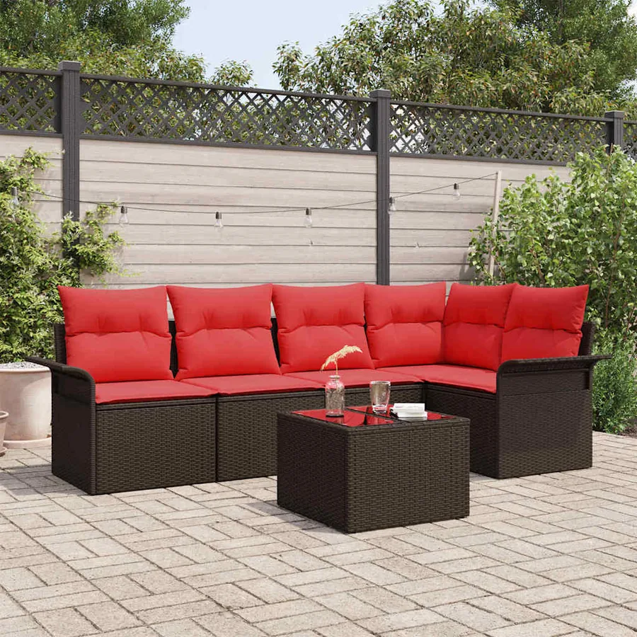 Ensemble de canapé de jardin 6 pcs Marron polyrotin