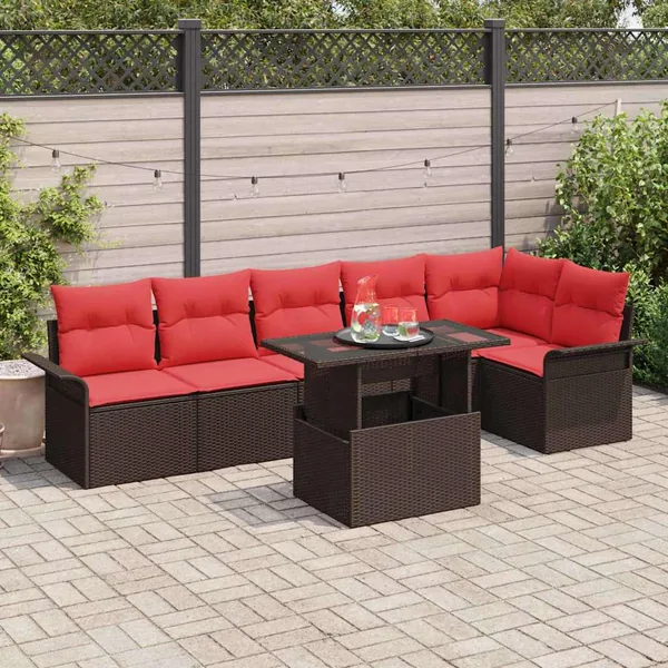 Ensemble de canapé de jardin 7 pcs Marron Poly rotin