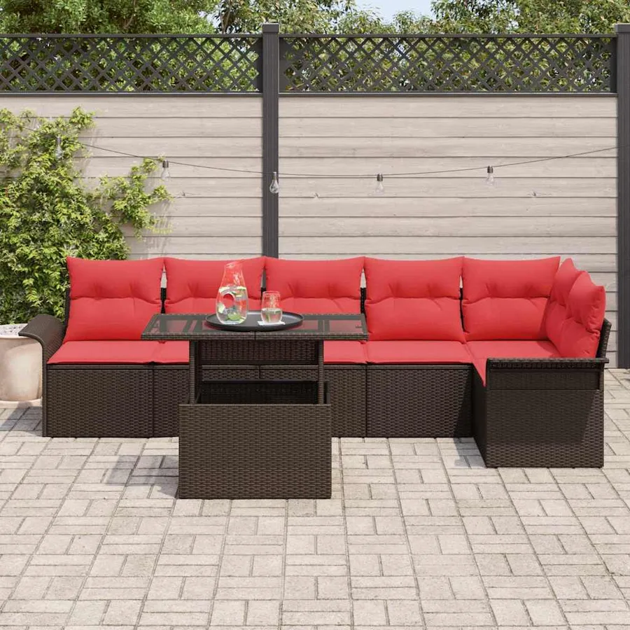 Ensemble de canapé de jardin 7 pcs Marron Poly rotin - 3