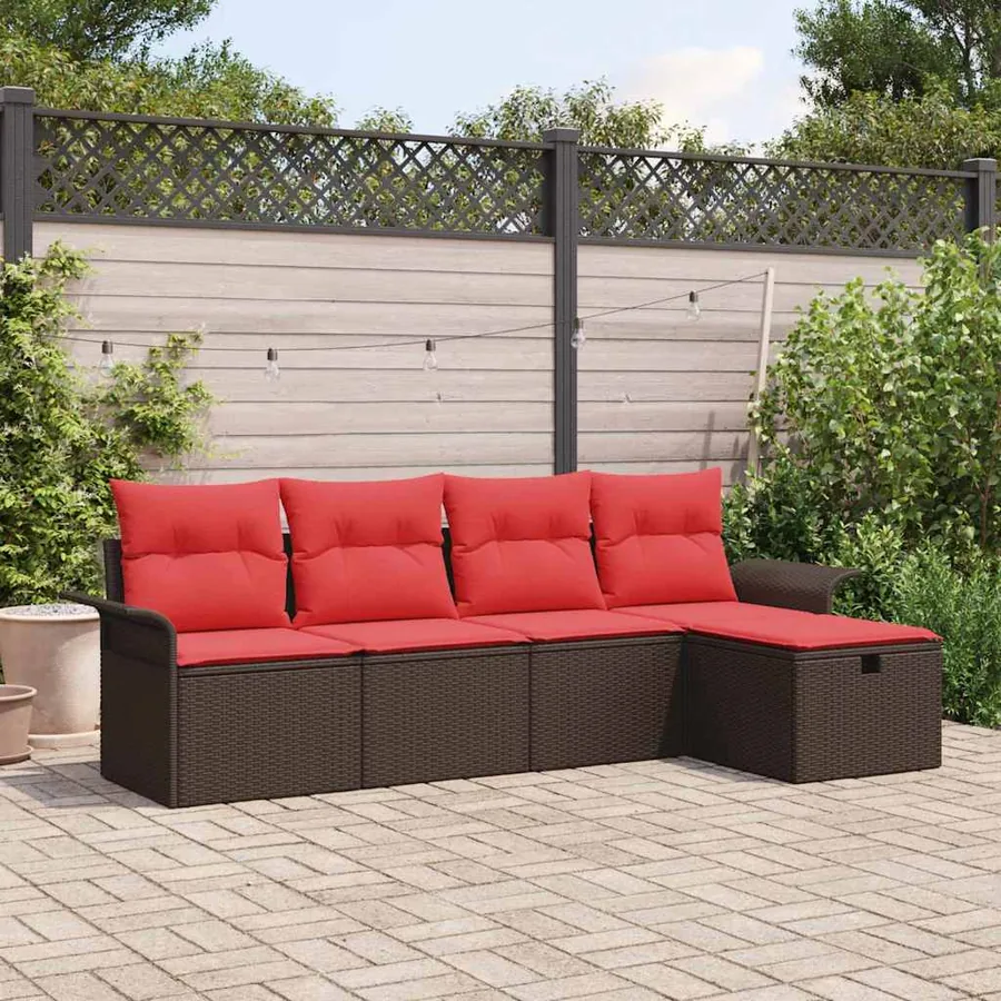 Ensemble de canapé de jardin avec coussin 5 pcs Poly rotin