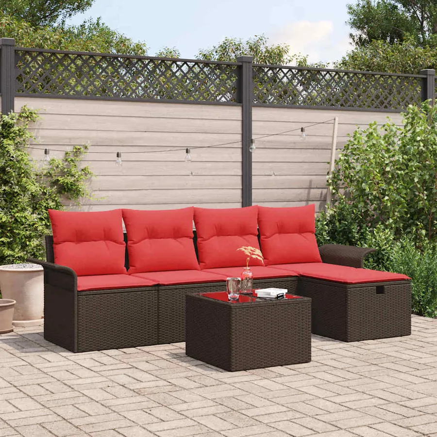 Ensemble de canapé de jardin avec coussin 6 pcs Poly rotin