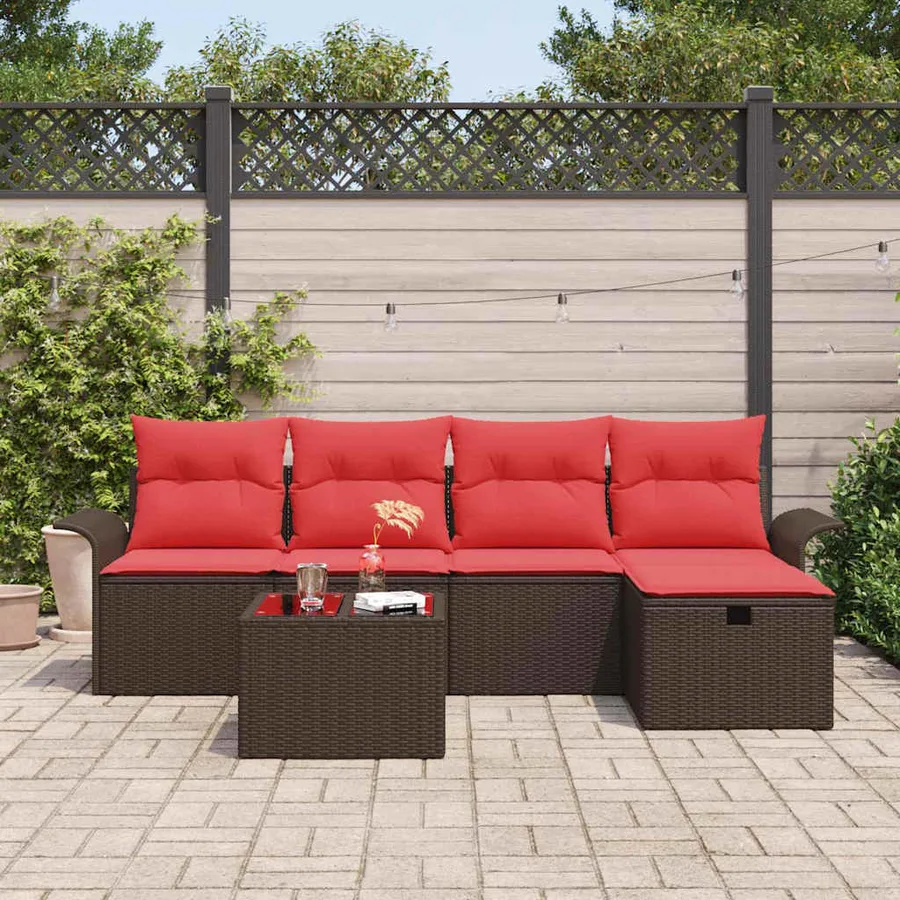 Ensemble de canapé de jardin avec coussin 6 pcs Poly rotin - 3