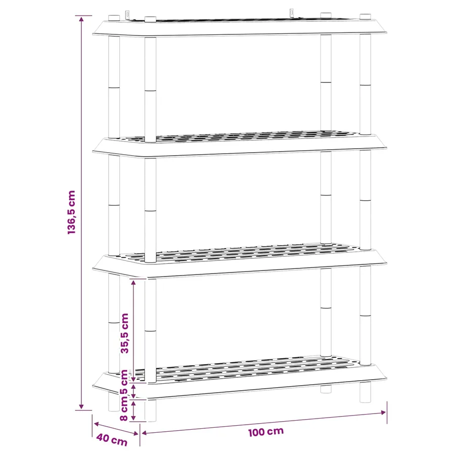 Unité de rangement 4 niveaux 100 x 40 x 136,5 cm PP Blanc - 8