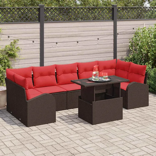 Ensemble de canapé de jardin 8 pcs Marron polyrotin