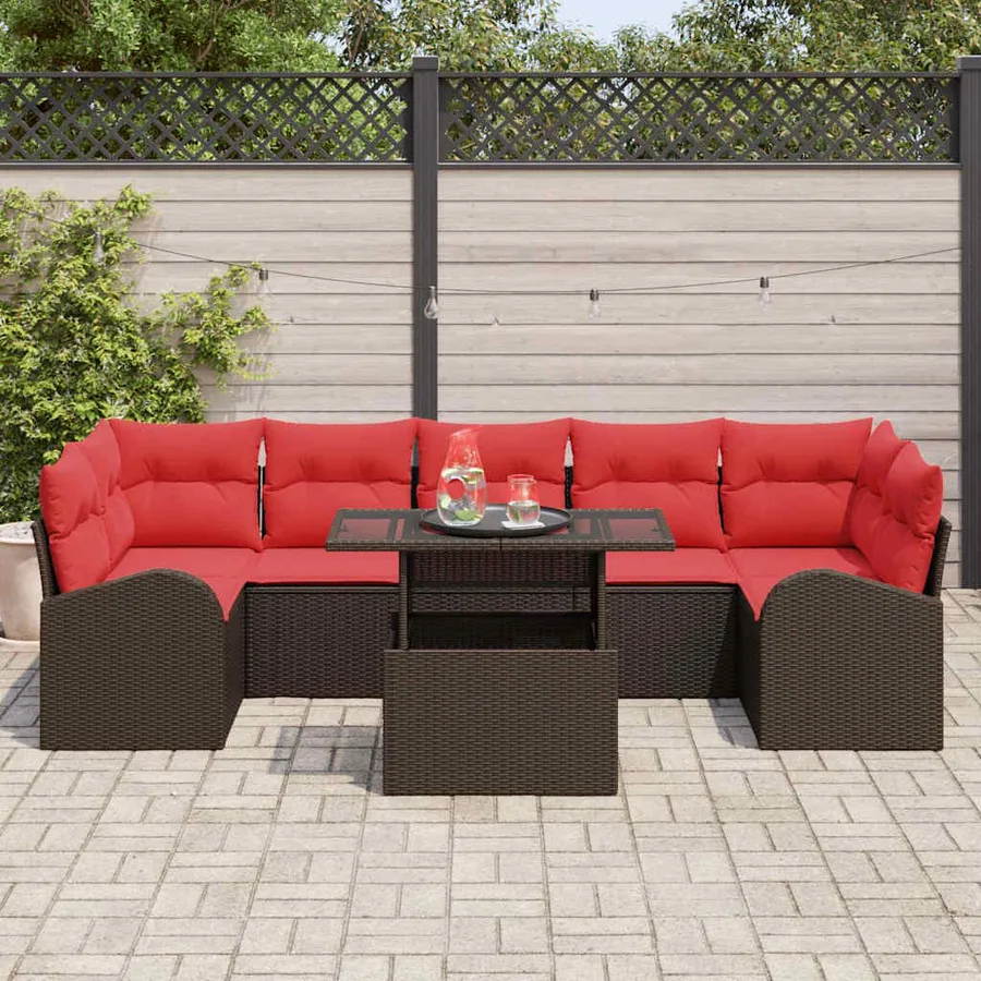 Ensemble de canapé de jardin 8 pcs Marron polyrotin - 3