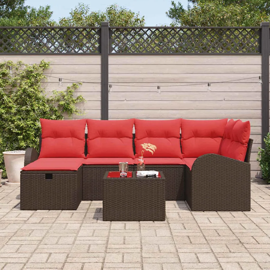 Ensemble de Canapés avec coussin Marron et rouge polyrotin - 3