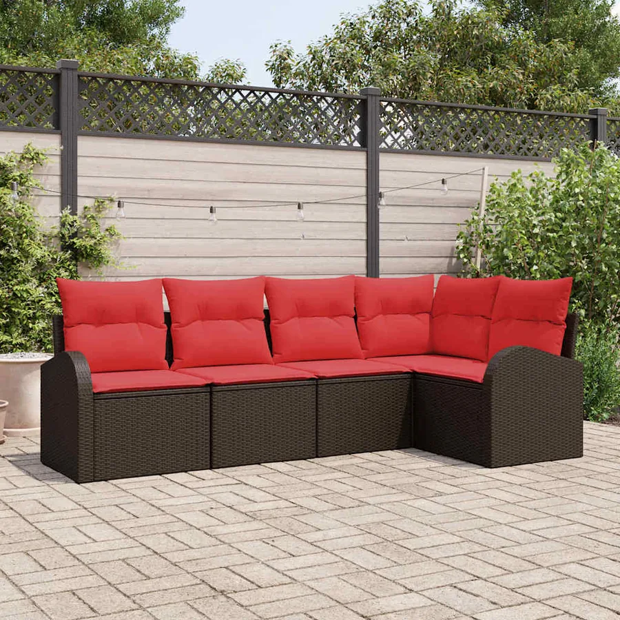 Ensemble de canapé de jardin 5 pcs Marron polyrotin