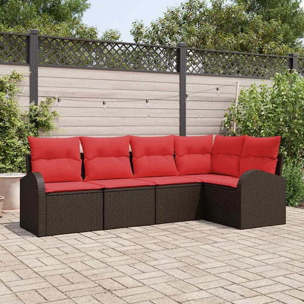 Ensemble de canapé de jardin 5 pcs Marron polyrotin