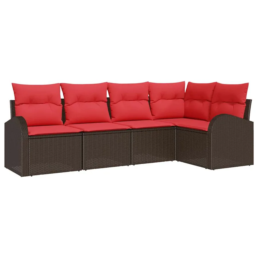 Ensemble de canapé de jardin 5 pcs Marron polyrotin - 2